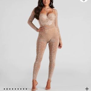 Iridescent Stunner Rhinestone-Embellished Sheer Catsuit